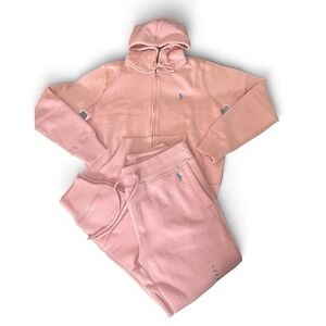 Polo Ralph Lauren Women's Knit Fleece Set 2pc Zip Hoodie Jogger Sz XS Pink
